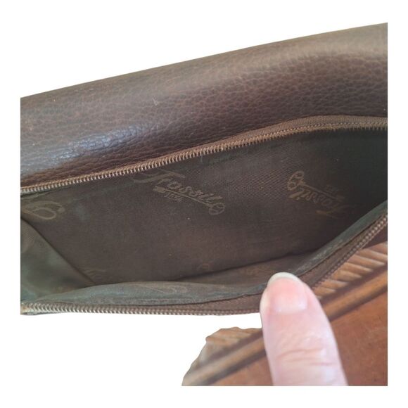 Fossil Leather Envelope Wallet Checkbook Clutch Trifold Billfold Carryall Brown - Picture 8 of 13